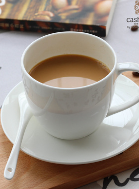 欧式纯白色骨瓷咖啡杯碟套装简约时尚陶瓷圆形红茶早餐杯下午茶杯
