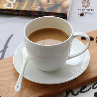欧式 陶瓷圆形红茶早餐杯下午茶杯 纯白色骨瓷咖啡杯碟套装 简约时尚