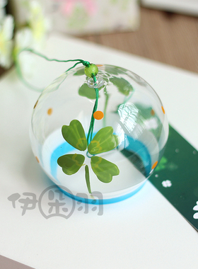 伊朵羽创意伴手礼户外透明玻璃许愿祈福手绘风铃挂饰挂件幸运草