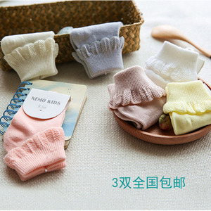 春夏季婴儿袜子男女宝宝纯棉松口袜新生儿可爱花边袜薄棉袜无骨袜