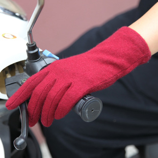 WARMEN手套女士冬季保暖 单层羊毛布手套 简约韩版开车手套 薄款