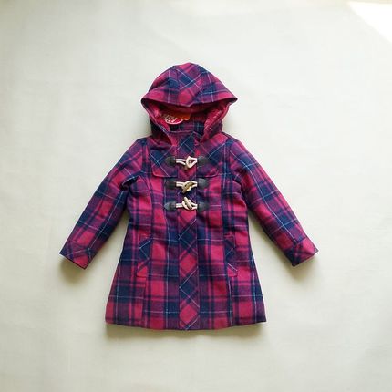 特价棉服 冬季女童高品质混纺大衣木扣连帽夹棉外套 保暖棉衣