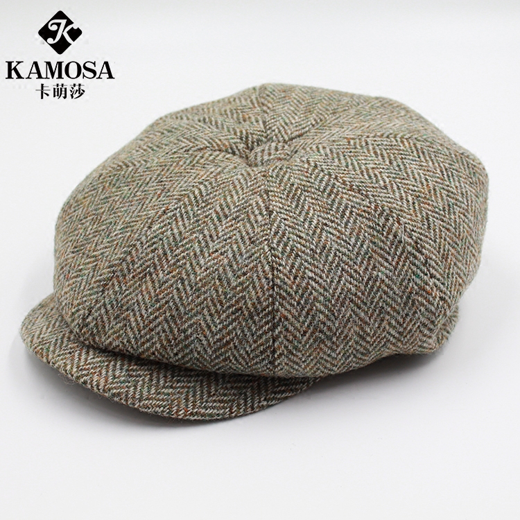 KAMOSA 帽子男女士八角帽粗花毛呢羊毛贝雷帽秋冬英伦复古画家帽