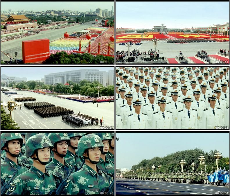 国庆阅兵天安门广场海陆空军队方阵高清实拍视频素材
