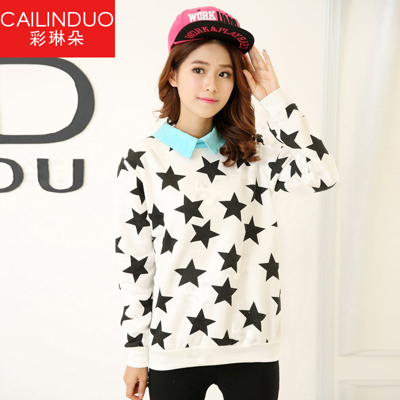 Teen girls fall and winter new Korean fake two long-sleeved T-shirt bottoming shirt female high school student hedging sweater