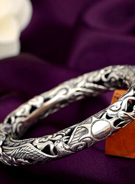 手圈足银镂空仿古礼品银手镯复古