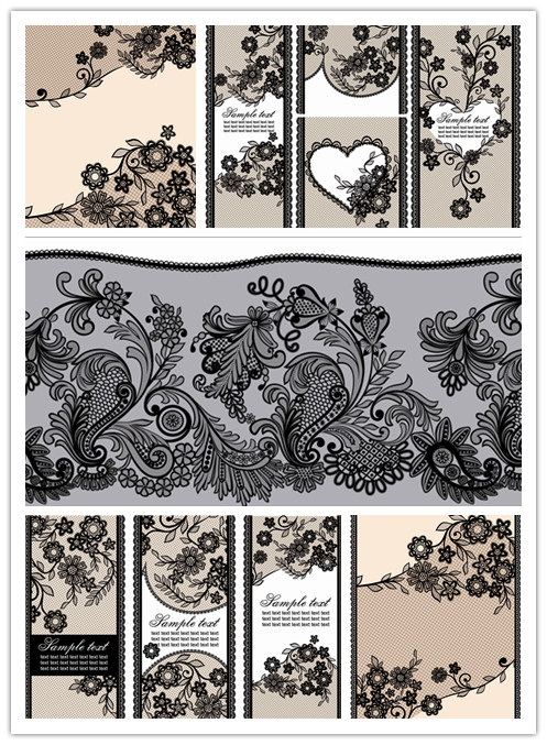 矢量设计素材 蕾丝图案横幅背景卡片模板 EPS格式源文件 5P