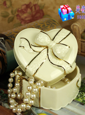 陶瓷描金结婚生日礼品首饰盒