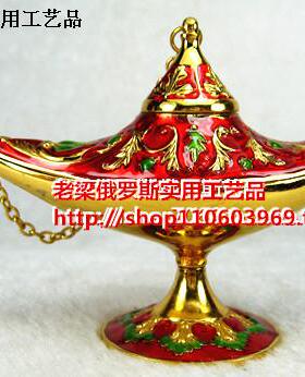 Z1特价俄罗斯锡金属摆件阿拉丁神灯小号金红色绿花可爱许愿灯摆件