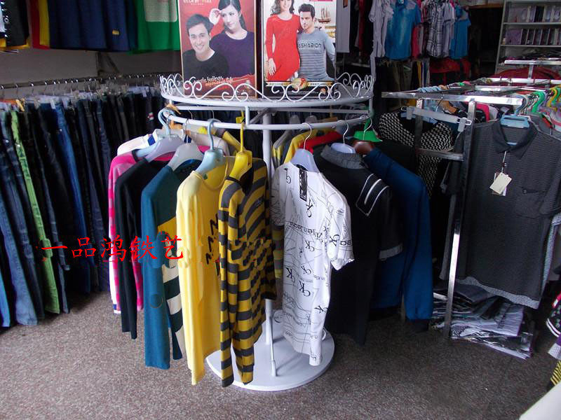 促销铁艺服装店展示架旋转挂衣架落地式货架中岛架圆形童装衣挂架