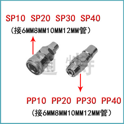 气动快速接头气管接头SP-20/PP-30/40/10/6/8/10/12MM/公母大小头