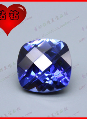 肥正方尖底龟面天然底34#蓝刚玉裸石 格子面网面合成蓝宝石diy