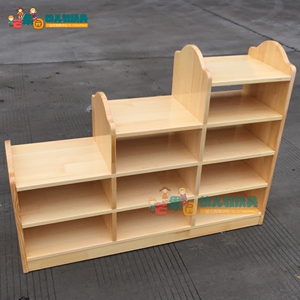幼儿园樟子松玩具柜 区角实木松木阶梯收纳架 中空高低柜储物柜