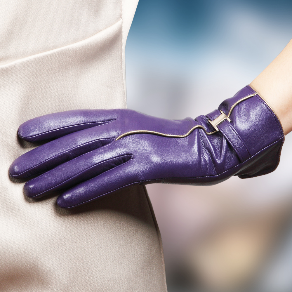 触控屏秋冬季女款加绒羊皮手套