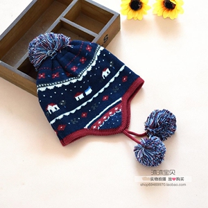 秋冬儿童纯棉针织帽男童双层棉线保暖护耳帽男宝宝全棉毛线帽包邮