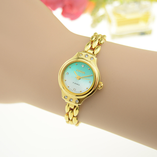 海达圆形镶钻彩色表盘手链女表小金表手动机械女表库存全新