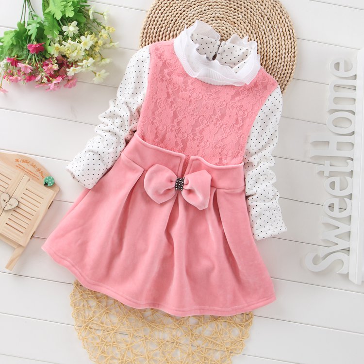  Girls Boys Children fall and winter clothes 2015 plus thick velvet high collar long-sleeved dress 1 year 2 years 3 years