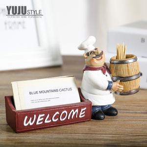 创意牙签筒餐桌摆件欧式厨师装饰品办公室餐厅柜台牙签桶名片夹盒