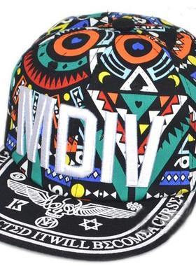 新款MDIV字母撞色图腾刺绣涂鸦嘻哈平沿棒球帽子男女潮春夏天韩版