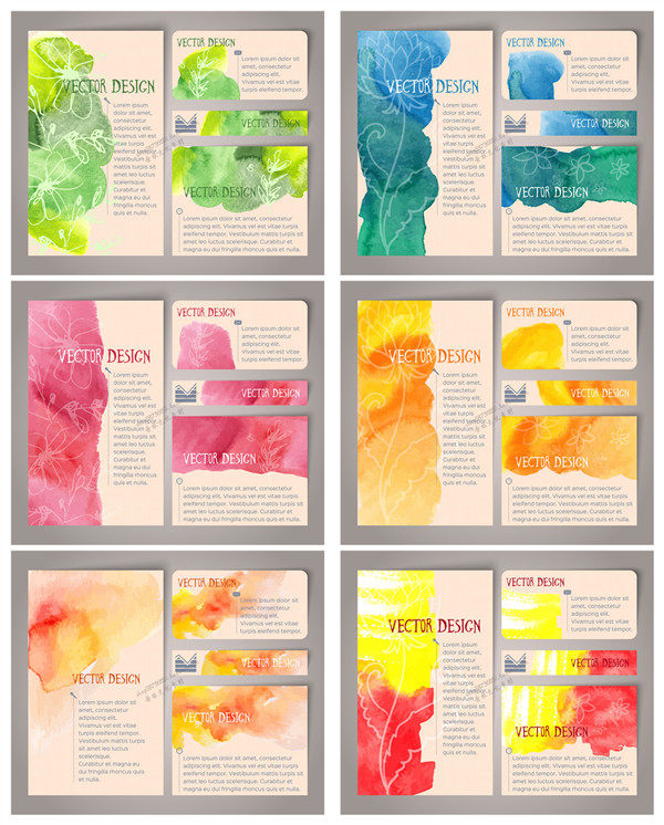 A2360矢量唯美水彩背景卡片名片横幅传单海报模板 AI设计素材