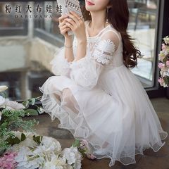 Lace dress big pink fluffy ladies and pre-2015 autumn doll dress long sleeve white dress autumn
