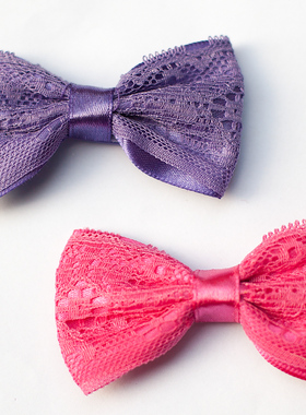 散装 TCP 缎带底蒙纱蝴蝶结发夹一对（三色可选）  3元