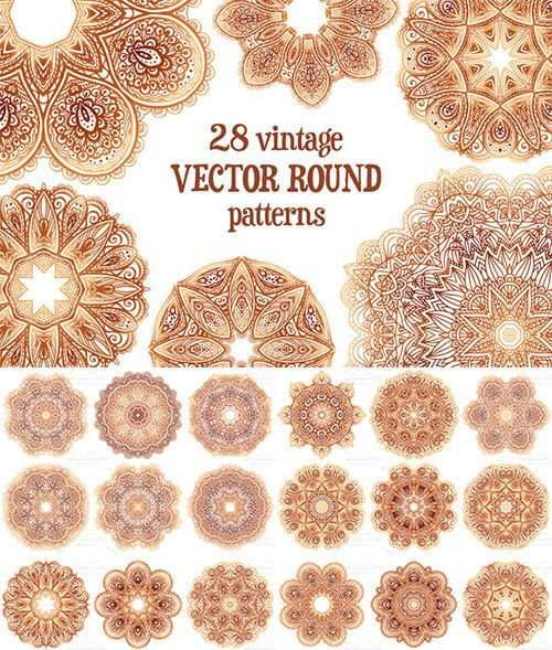 a2694矢量28个圆形复古曼陀罗花纹纹样民族风图案 ai设计素材
