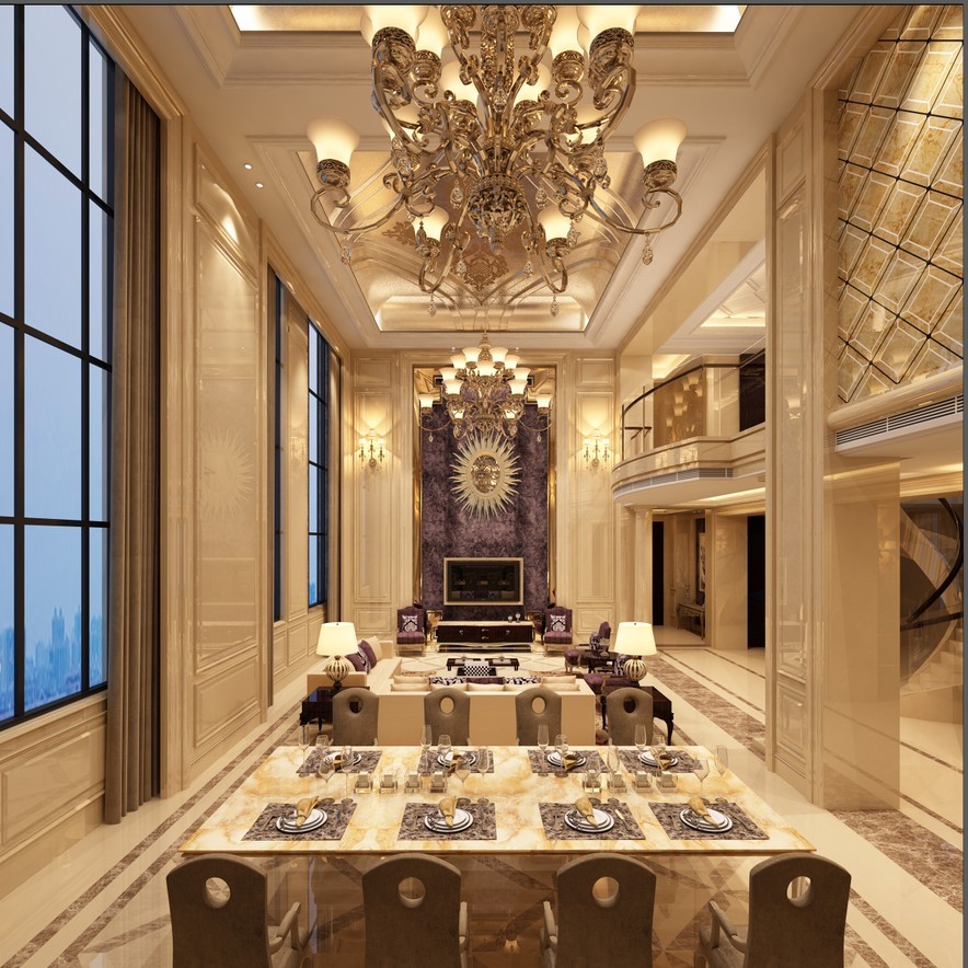 现代家装设计复式欧式新古典 石材护板墙 施工图纸cad 效果图