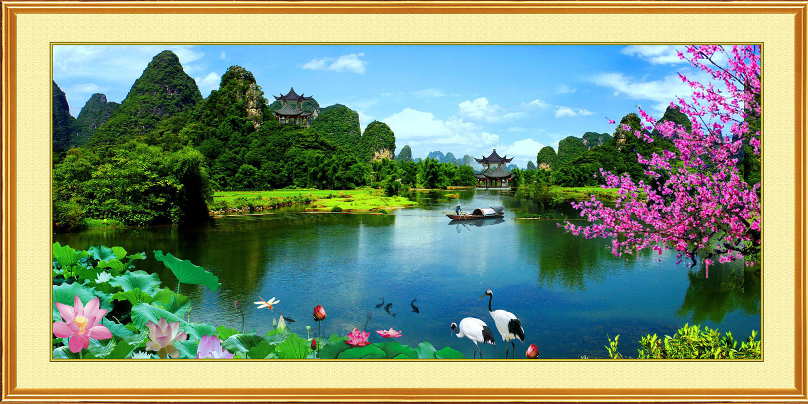 723海报印制展板写真喷绘贴纸719山清水秀江南情风景中堂客厅画