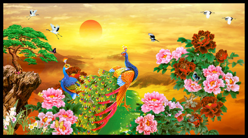 风景画 花开富贵 富贵牡丹装饰画墙画贴画客厅走廊大幅海报J1399C图片