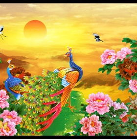 风景画 花开富贵 富贵牡丹装饰画墙画贴画客厅走廊大幅海报J1399C