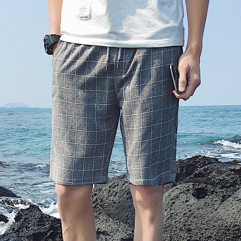 A003-K171-P20新款男装格子休闲短裤涤99%1外景济州岛,男装休闲裤,电商A003