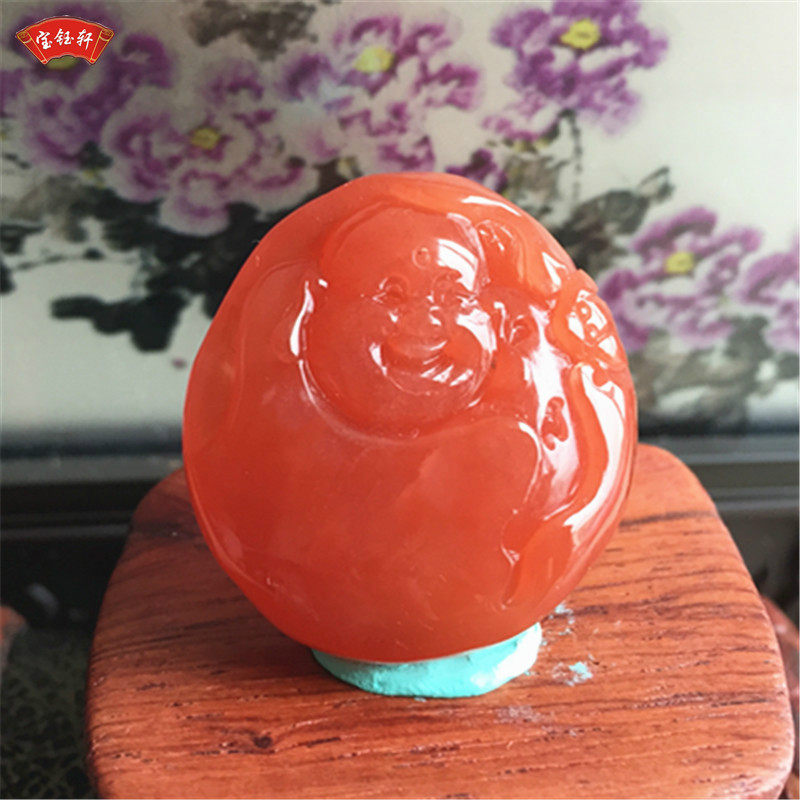 天然凉山南红玛瑙弥勒佛吊坠雕件 樱桃红玉石笑佛 雕刻小挂饰项坠