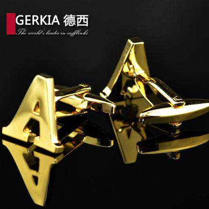 买俩包邮送盒【正品】德西 A-Z镀14K金色字母袖扣袖钉cufflinks