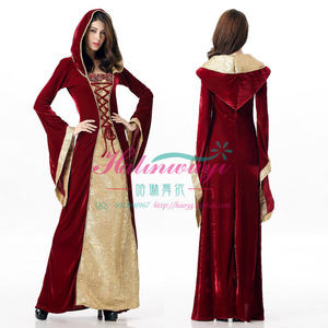 万圣节宫廷服装万圣节服装角色扮演奢华吸血鬼女巫婆女王长裙装