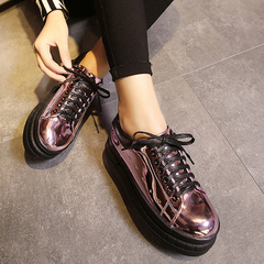 Charming love spring 2016 metal surface glossy thick-soled platform shoes and leisure Institute of Lok Fu shoes air shoes spring