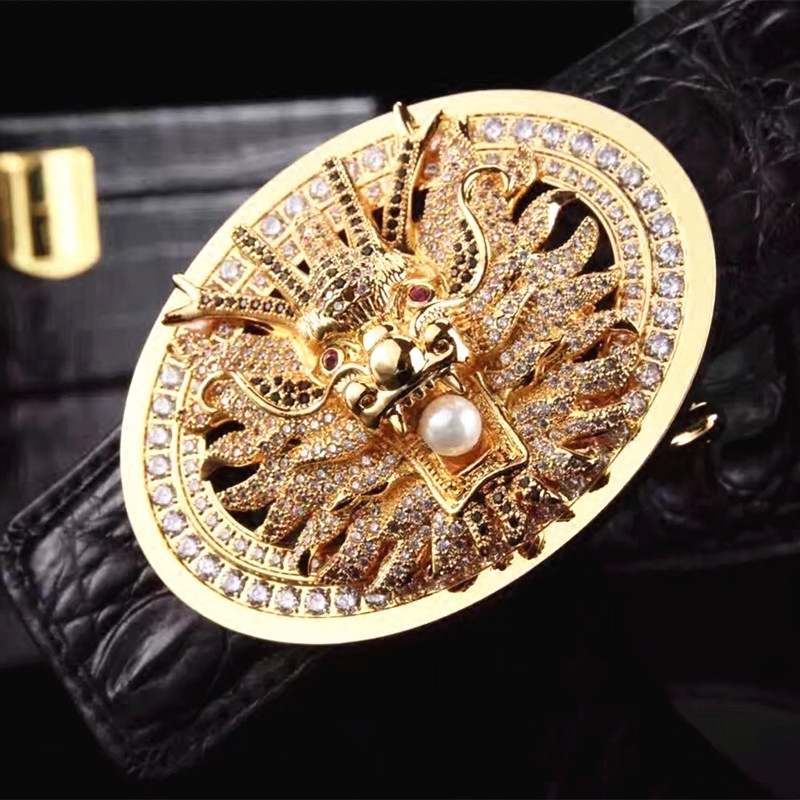 霸气泰国鳄鱼背骨皮男士生肖龙头皮带男款龙珠扣头真鳄鱼裤腰带