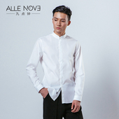 Allenove男士 白衬衫 140支立领纯棉文艺青年合体宽松水洗棉礼品LM
