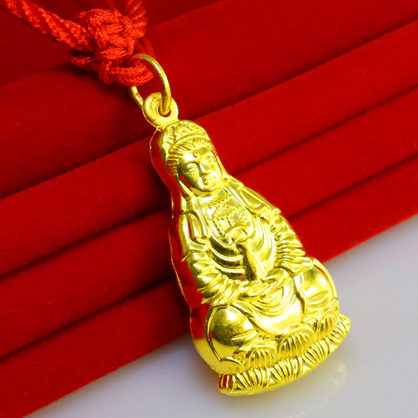 正品黄金吊坠999足金观音菩萨坠子24K金项链纯金首饰品男女款送礼