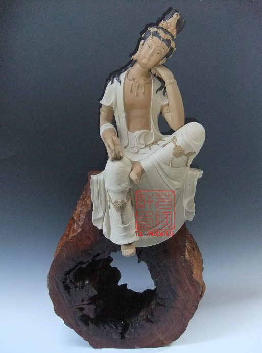 陶瓷工艺品 石湾公仔 观自在 观音菩萨 不含木头