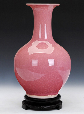 景德镇陶瓷器花瓶摆件中式插花官窑裂纹釉客厅仿古典家居客厅装饰