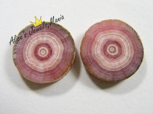 S36红纹石阿根廷花纹透光同心圆一对天然耳环料无孔裸石现