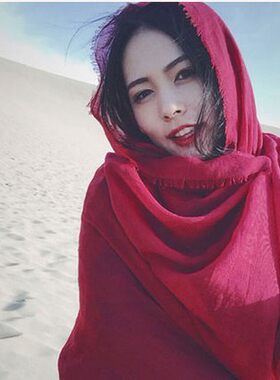 围巾女文艺纯色出游超长加宽亚麻