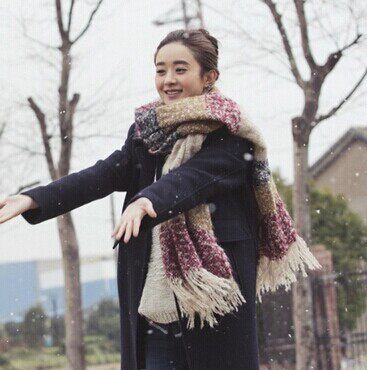 杉杉来了薛杉杉赵丽颖同款 秋冬马海毛超长时尚拼色披肩 围巾