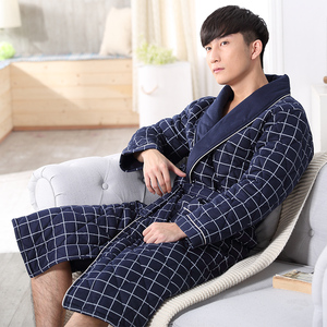 冬季男士三层夹棉浴袍春秋款长袖睡衣男式长款秋冬家居服睡袍棉袄