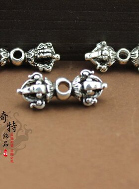 DIY佛牌链配件 藏式藏银双头金刚杵铃密宗杵铃配件