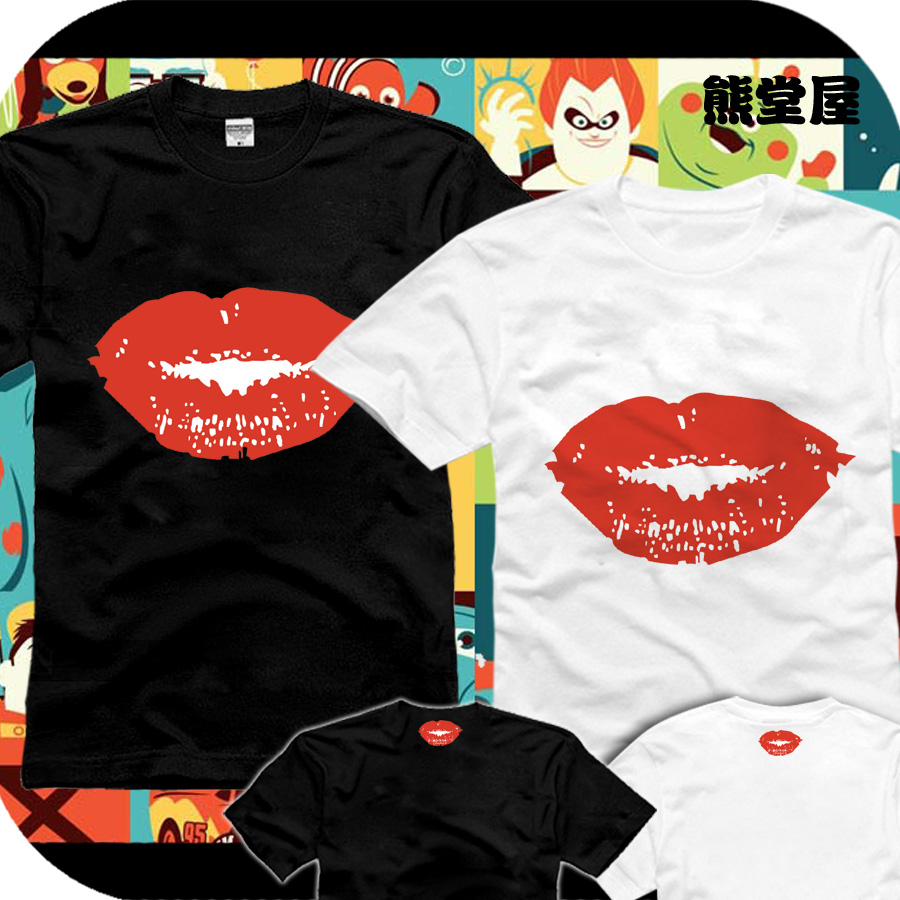 纯棉衣服短袖T恤口红唇印烈焰红唇性感嘴唇潮人时尚韩版流行