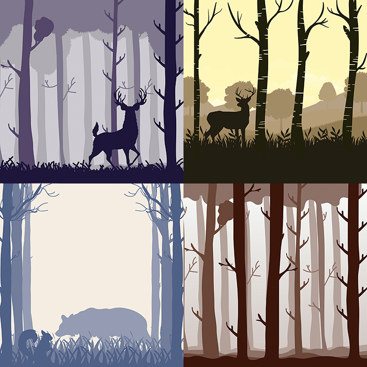 树林动物剪影 简约森林野生动物插画背景 AI格式矢量设计素材