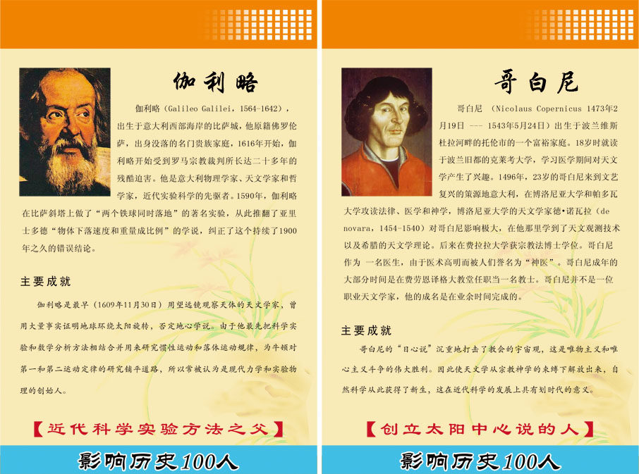 117素材科普海报展板37伽利略哥白尼简介绍学校装饰挂图贴画