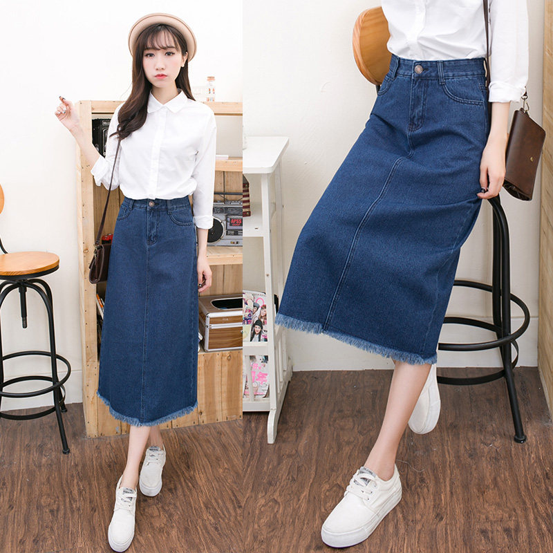 Paige Denim skirt spring and autumn 2017 new pattern Korean Edition student Mid length version Before the split ends cowboy longuette Body skirtin the Women's clothing/Boutique , Skirts  category - from Buy2taobao.com to provide professional Taobao agent buy service